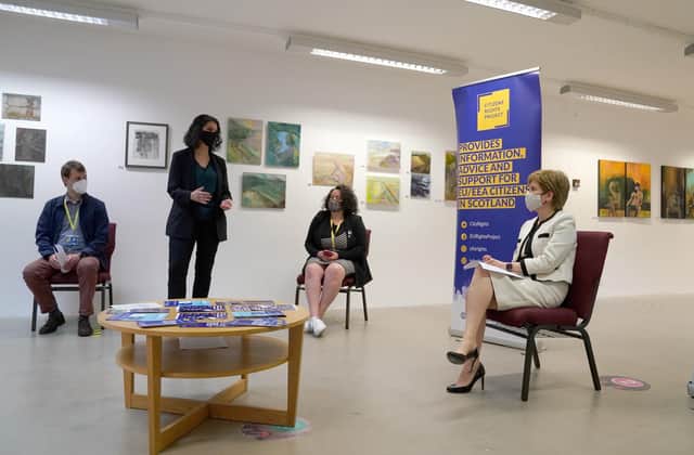 Nicola Sturgeon meets EU citizens applying for settled status in the UK with help from charities Feniks and Citizens' Rights Project. (Picture: Andrew Milligan/WPA Pool/Getty Images)