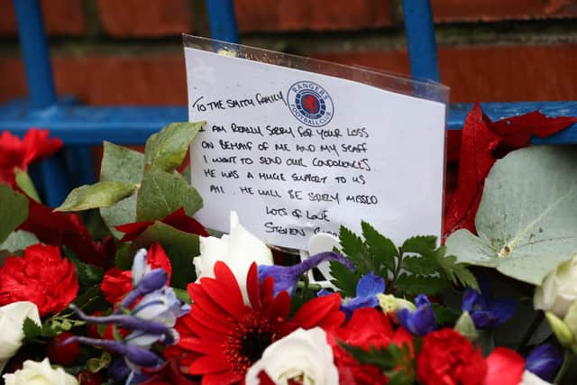 Rangers manager Steven Gerrard's handwritten note to the Smith family outside Ibrox. (Photo by Alan Harvey / SNS Group)