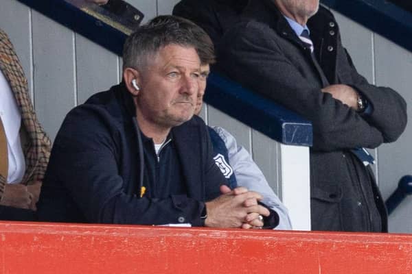 Banned Dundee manager Tony Docherty takes in the action from the main stand  (Photo by Craig Foy / SNS Group)