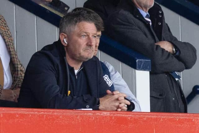 Banned Dundee manager Tony Docherty takes in the action from the main stand (Photo by Craig Foy / SNS Group)
