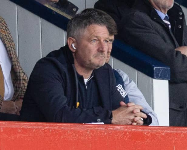 Banned Dundee manager Tony Docherty takes in the action from the main stand  (Photo by Craig Foy / SNS Group)