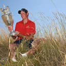 South African Christo Lamprecht gazes at the trophy after winning the 128th Amateur Championship at Hillside. Picture: The R&A