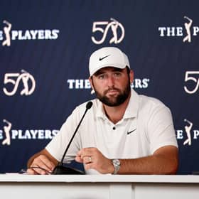 Scottie Scheffler speaks to the media after winning The Players Championship at TPC Sawgrass in Ponte Vedra Beach, Florida. Picture: Jared C. Tilton/Getty Images.