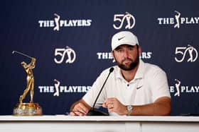 Scottie Scheffler speaks to the media after winning The Players Championship at TPC Sawgrass in Ponte Vedra Beach, Florida. Picture: Jared C. Tilton/Getty Images.