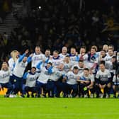 The Scotland team celebrate qualifying for Euro 2024 at full time after the 3-3 draw with Norway at Hampden. (Photo by Craig Williamson / SNS Group)