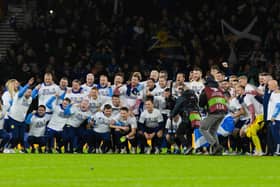 The Scotland team celebrate qualifying for Euro 2024 at full time after the 3-3 draw with Norway at Hampden. (Photo by Craig Williamson / SNS Group)