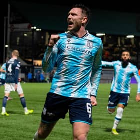 Dundee's Jordan McGhee levels the scores for the visitors at Stark's Park.