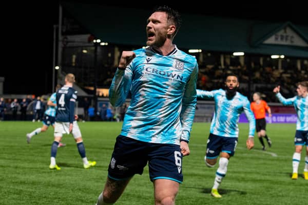 Dundee's Jordan McGhee levels the scores for the visitors at Stark's Park.