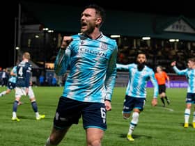Dundee's Jordan McGhee levels the scores for the visitors at Stark's Park.