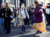 Greta Thunberg taking part in a climate strike demonstration in central Stockholm on Saturday, October 22, 2021 (Picture: Erik Simander/TT News Agency/AFP via Getty Images)
