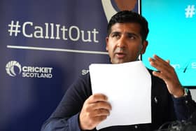 Majid Haq during a press conference at Stirling Court Hotel, Stirling following an independent review which recommended that Cricket Scotland is placed in special measures by sportscotland after 448 examples of institutional racism were revealed.