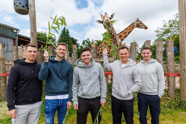 Ryan Jack, Liam Cooper, Andy Robertson, Lawrence Shankland and Kenny McLean during a visit to the Blair Drummond Safari and Adventure Park.