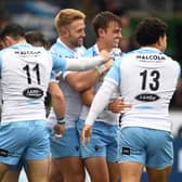Glasgow Warriors celebrate Ross Thompson's early try which set the tone for the win over the Sharks. Picture: Ross MacDonald/SNS