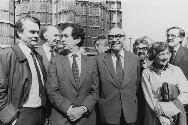 Roy Jenkins, second right, with colleagues from the Social Democratic Party after his win in the Glasgow Hillhead by-election in 1982. Picture: Central Press/Hulton Archive/Getty