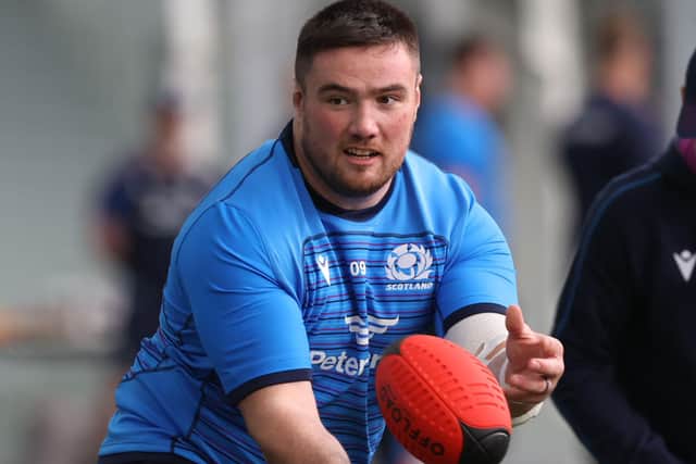Zander Fagerson training with Scotland at Oriam in preparation for the Tonga match. (Photo by Craig Williamson / SNS Group)