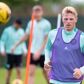 Stephen Welsh during a Celtic training session at Lennoxtown, on July 16, 2021. (Photo by Ross MacDonald / SNS Group)