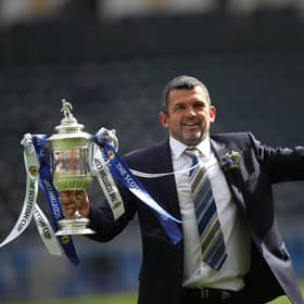 Callum Davidson celebrates with the Scottish Cup after St Johnstone's 1-0 win against Hibs
