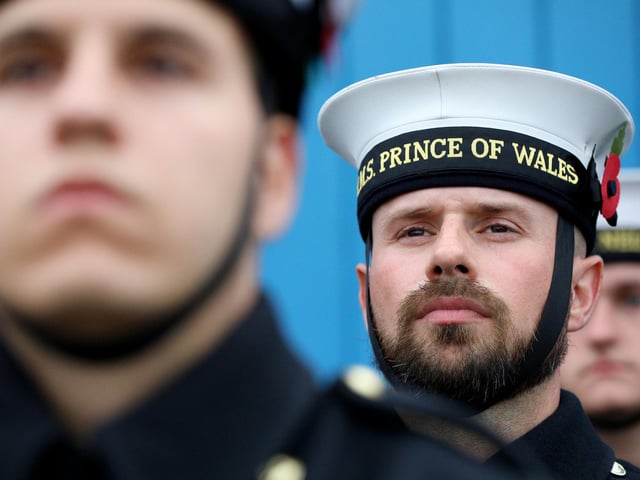 The Royal Navy's Ceremonial Guard in their final rehearsal for their duties at the Cenotaph in London, on Remembrance Sunday. They were photographed at Whale Island, Portsmouth. Picture: Chris Moorhouse   (jpns 101121-27)