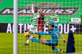 Celtic's Odsonne Edouard makes it 1-1. (Photo by Craig Williamson / SNS Group)