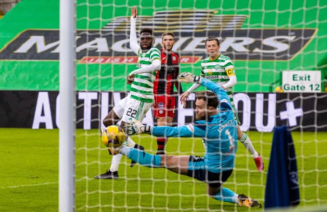 Celtic's Odsonne Edouard makes it 1-1. (Photo by Craig Williamson / SNS Group)