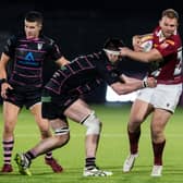 Connor Eastgate (R) of Watsonians in action against Rory Jackson of Ayrshire Bulls during the FOSROC Super6 Final match between Watsonians and Ayrshire Bulls last year.