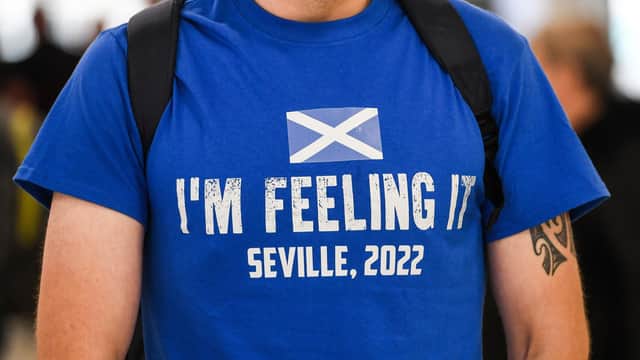 Rangers fans were 'Feeling It' as they made their way to Sevilla. (Photo by Craig Foy / SNS Group)