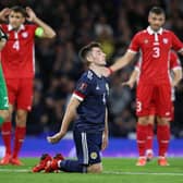 Scotland's Billy Gilmour reacts after missing the second half chance against Moldova (Photo by Alan Harvey / SNS Group)
