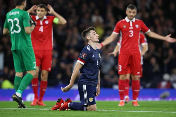 Scotland's Billy Gilmour reacts after missing the second half chance against Moldova (Photo by Alan Harvey / SNS Group)