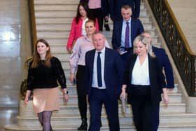 Sinn Fein leader in the north Michelle O'Neill leads her party at Stormont
