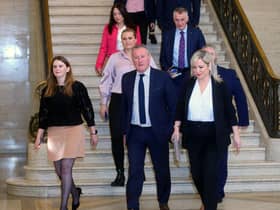 Sinn Fein leader in the north Michelle O'Neill leads her party at Stormont