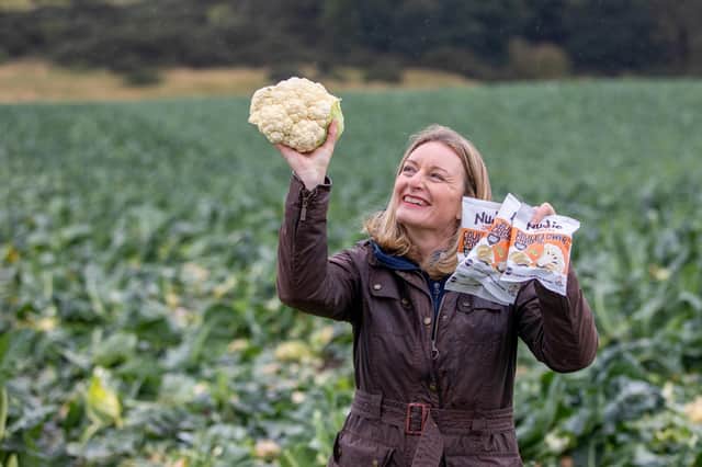 Tracey Hogarth, the founder of Scottish firm Nudie Snacks, which produces plant-based snacks, including crisps from 'wonky' vegetables, is now selling through Amazon.