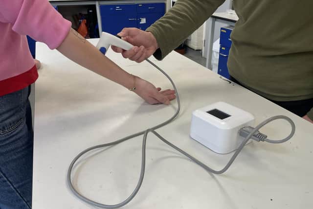 A Tissue Metrics probe being tested in the lab.