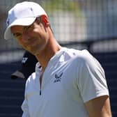 Andy Murray practicing ahead of his first round match against France's Benoit Paire at the ATP Championships tournament at Queen's Club (Photo by ADRIAN DENNIS/AFP via Getty Images)