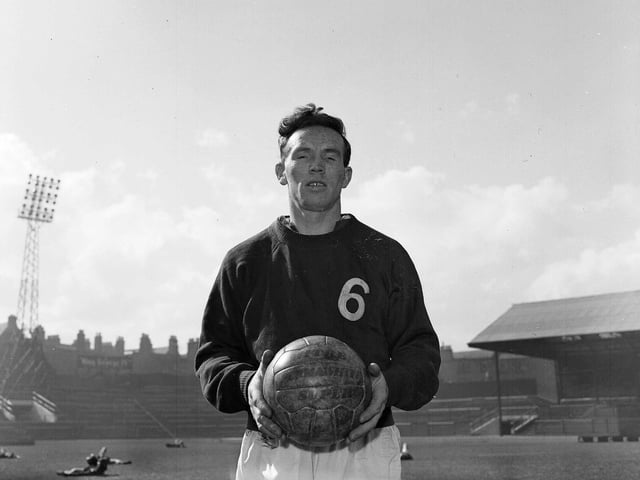Hearts player John Cumming is pictured at Tynecastle in March 1960. He'd just been selected to play for Scotland against England at Hampden.