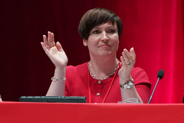 Roz Foyer, general secretary of the STUC, at the annual conference in Dundee. Image: Andrew Milligan/Press Association.