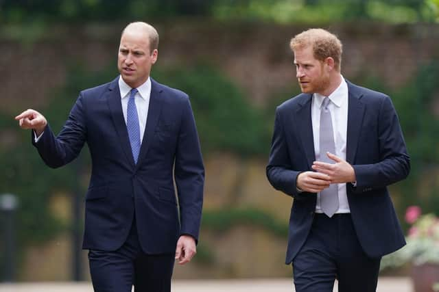 The Duke of Cambridge and Duke of Sussex arrive for the unveiling of a statue they commissioned of their mother Diana