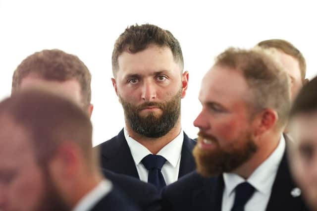 Jon Rahm of Team Europe looks on during the opening ceremony for the 2023 Ryder Cup at Marco Simone Golf Club in Rome. Picture: Luke Walker/Getty Images.