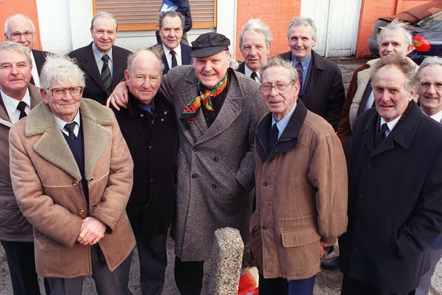 Former teammates of Sir Stanley Matthews and Blackpool FC staff get ready to board the coach.