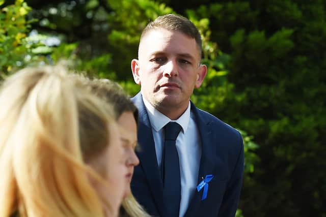 Cole's dad Andrew Cooper outside St Joseph's RC Church. Pic: Michael Gillen