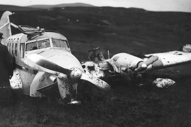 The wreckage of the Spartan III on the Hill of Stake near Largs following the crash 85 years ago, on January 14 1938. PIC: NMS Trustees.