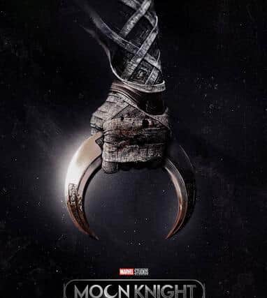 The first poster for the show seems to show Moon Knight's signature crescent daggers. Photo: Disney / Marvel.