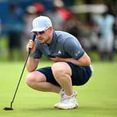 Connor Syme lines up a putt on the 16th green during day four of the Magical Kenya Open at Muthaiga Golf Club in Nairobi. Picture: Stuart Franklin/Getty Images.