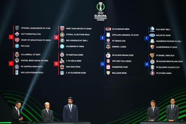 Hearts are in Group A of the Europa Conference League.