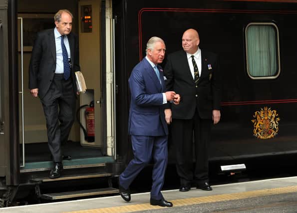 Prince Charles arriving at Edinburgh Waverley on one of the 2015 trips. Picture: Lisa Ferguson