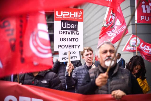 Uber drivers protest outside the Uber offices in London in 2019 (Photo: Peter Summers/Getty Images)