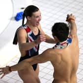 Grace Reid, pictured with Tom Daley, has been named in the Great Britain diving team for the Tokyo Olympics. (Photo by Alex Pantling/Getty Images)