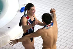 Grace Reid, pictured with Tom Daley, has been named in the Great Britain diving team for the Tokyo Olympics. (Photo by Alex Pantling/Getty Images)