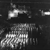Massed pipes and drums at the Edinburgh Military Tattoo 1960.