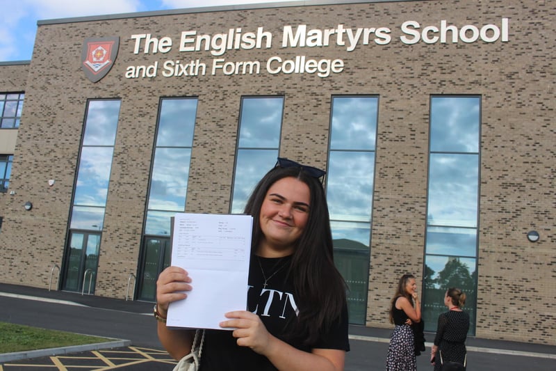 English Martyrs student Megan Connor with her results on Tuesday morning.