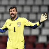 Scotland goalkeeper David Marshall gestures during the UEFA Nations League Group 2, League B match at Andruv Stadium, Olomouc. PA Photo. Radek Petrasek/PA Wire.